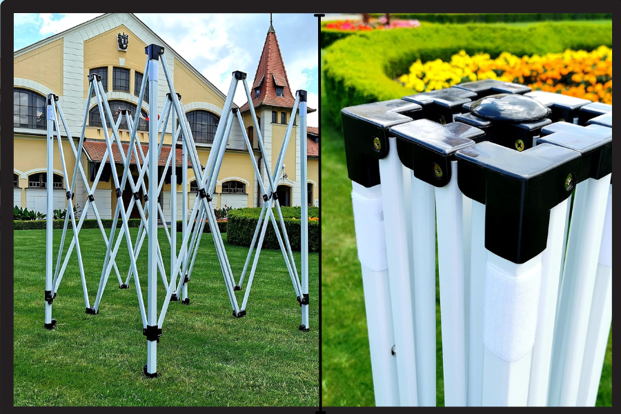 Mécanisme de la tonnelle brimo pliée et dépliée