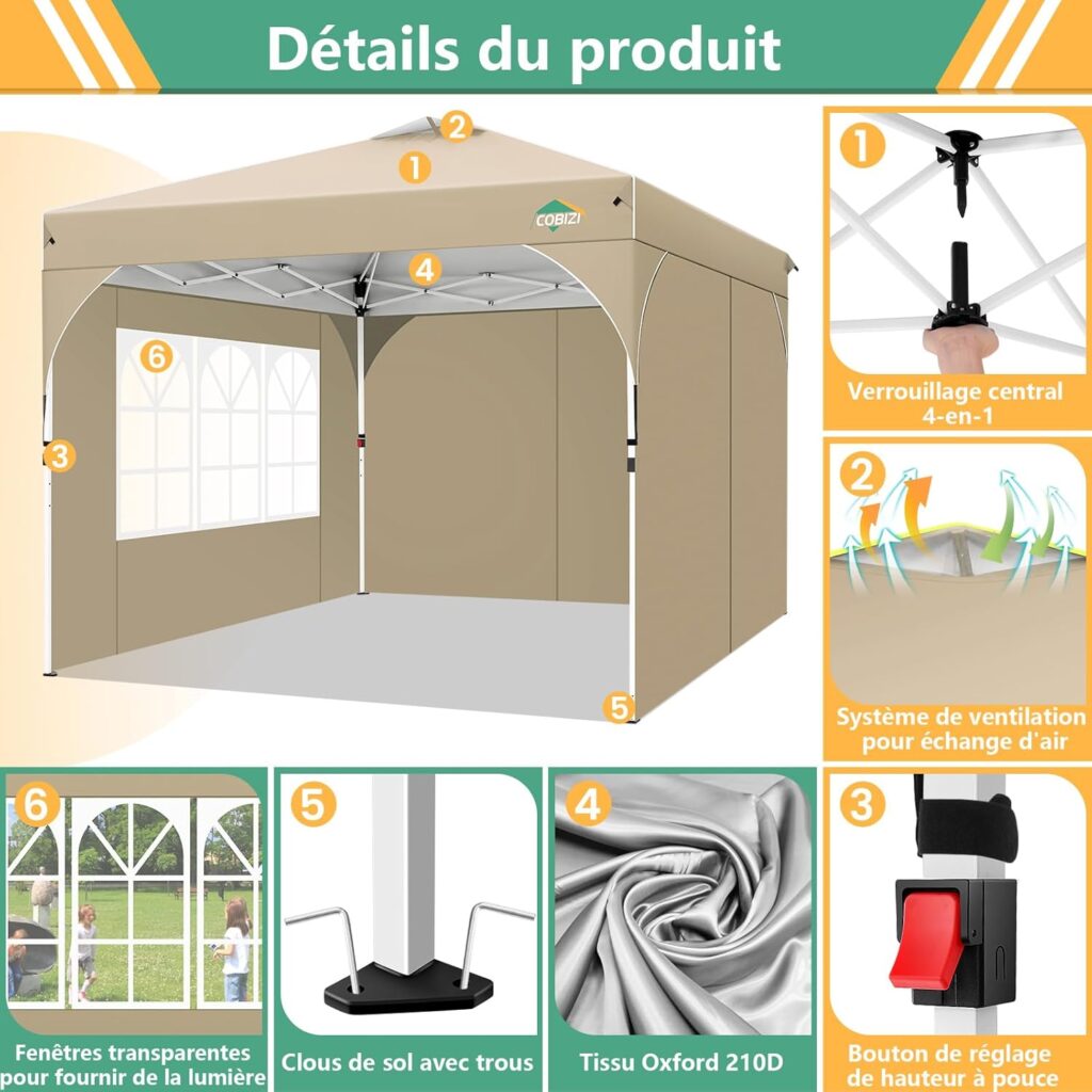 détails de la tonnelle cobizi 3x3m