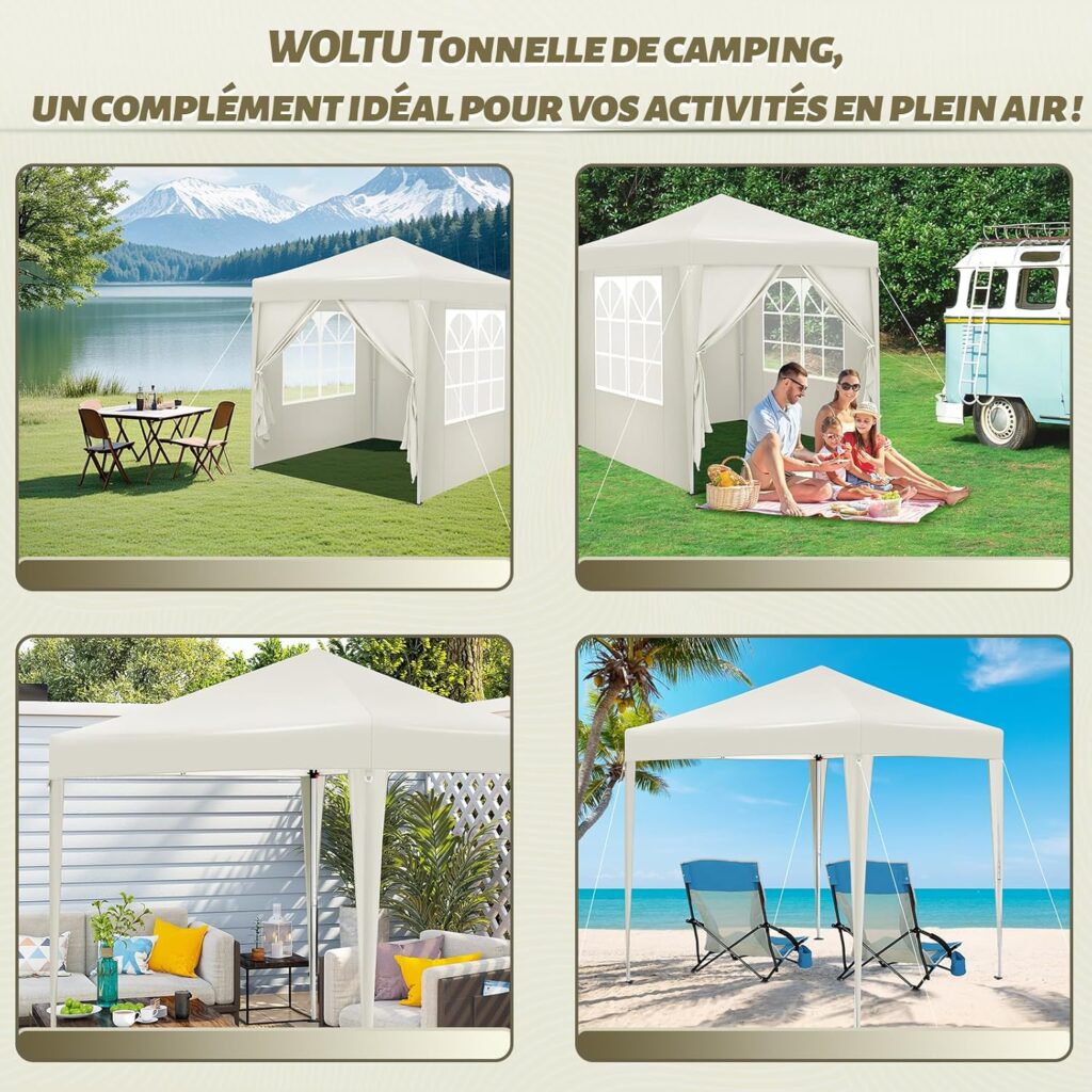 Petite tonnelle pas chère Woltu 2x2m idéale pour camping, plage et petit jardin.