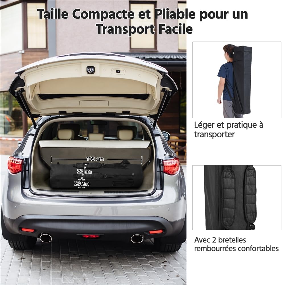 Tonnelle pas chère Yaheetech 3x3m repliée avec sac de transport et roulettes.