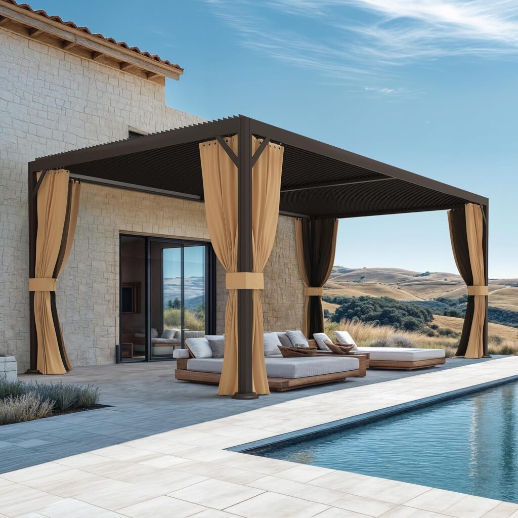 Pergola bioclimatique en aluminium avec lames orientables pour jardin